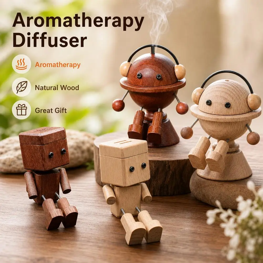 New Auto Handmade Shaking Feet Wooden Doll Shaking Wooden Robot Car Wooden Essential Oil Diffusers Car Home Room Fragrance