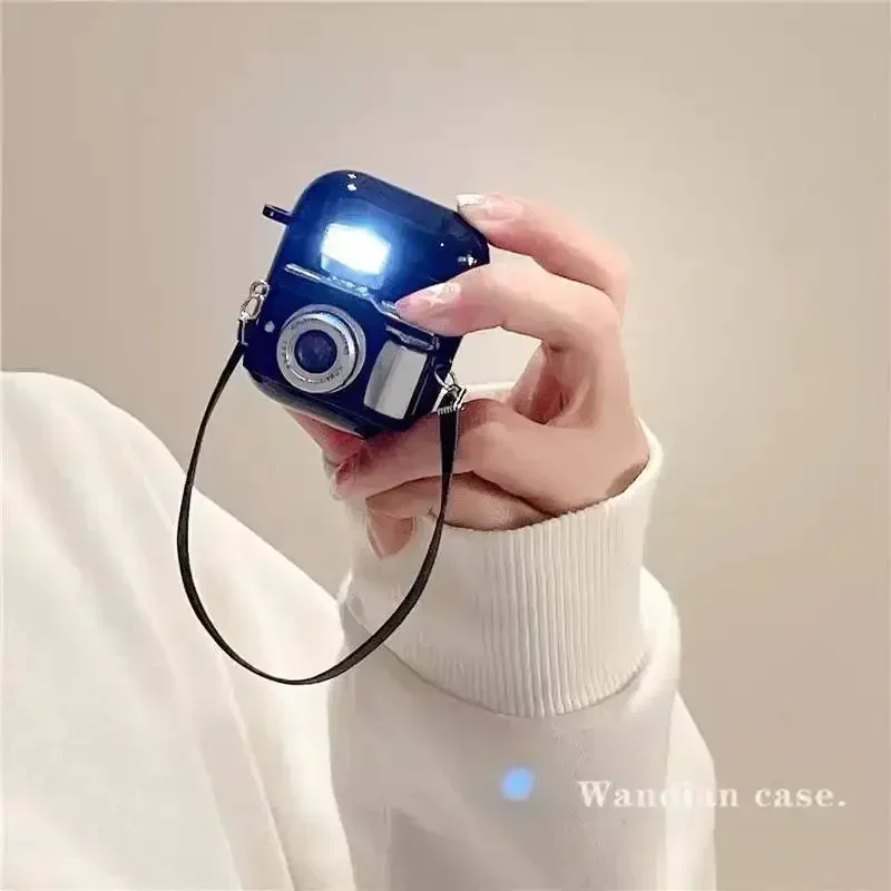 Mini 3D Camera Can Light Up Earphone Case for Airpods 4 1 2 3 Pro Case Soft Silicone Bluetooth Headphone Cover for Airpods 3