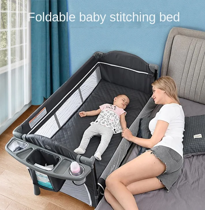 Baby Crib Newborn Multi-Functional Babies' Bed Cradle BB Stitching Big Bed Foldable Portable Mobile Small Bed