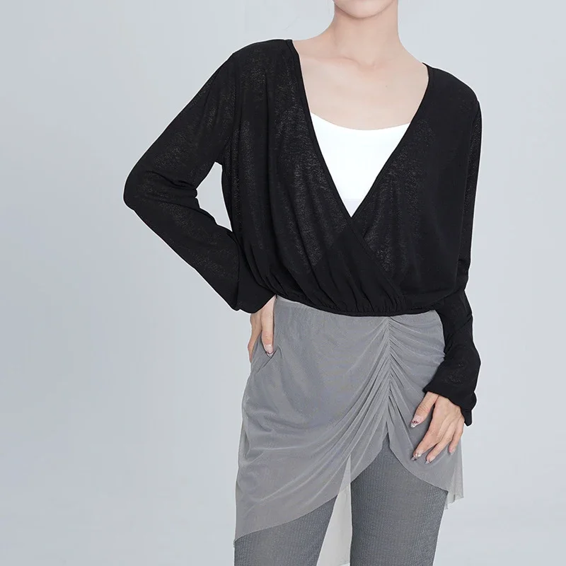 

Ballet Tops Woman Dance Wrap Top Ballet Jacket Adult Crop Top Coat Cotton Long Sleeve Dance Shirt for Woman Tops Ballet Outfits