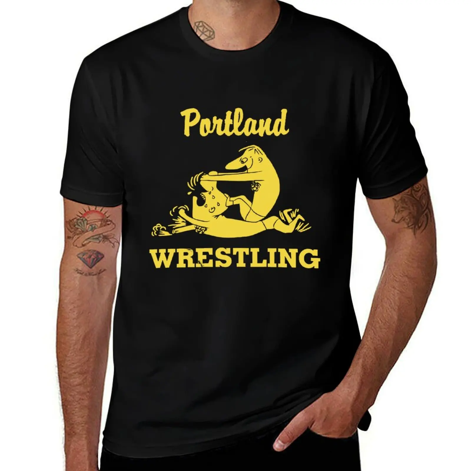 Restored Portland Wrestling Logo T-Shirt Vintage Style Printed Top T-Shirt