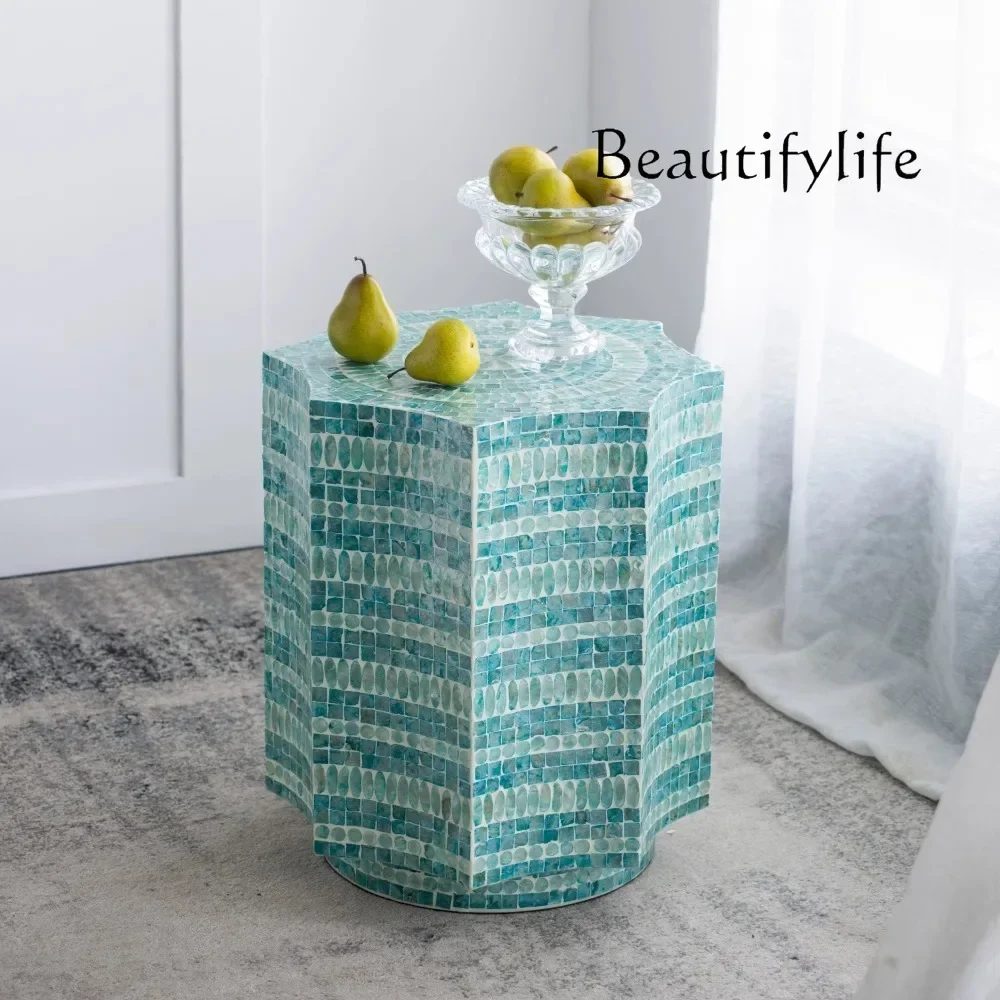 N44 Handmade collage shell small coffee table sofa side table living room bedside table ornament designer