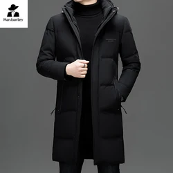 Chaqueta de plumón de invierno para hombre, Parka larga hasta la rodilla, gruesa y cálida de plumón de pato, abrigo extremadamente frío desmontable con capucha de gama alta, novedad de 2024