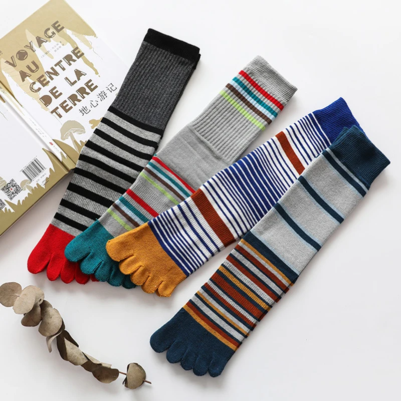 1Pair Men Cozy Mid-Calf Colorful Five Finger Split Socks Soft Cotton Casual Sock Breathable Comfortable High Quality Sports Sox