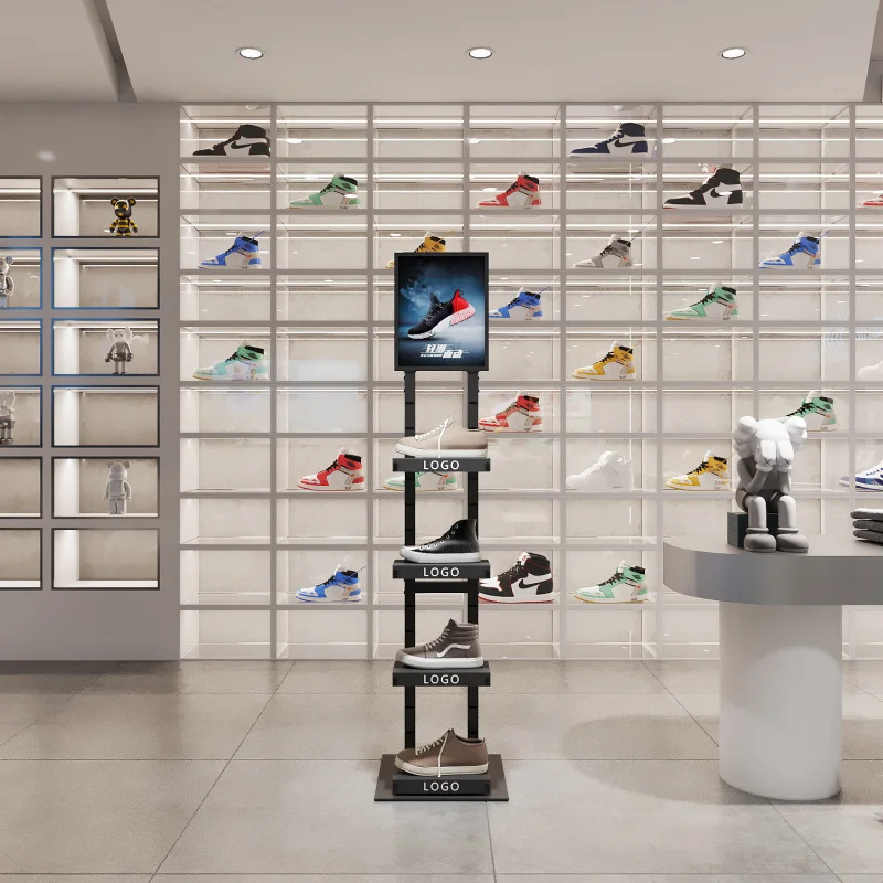 Custom. custom logo shop fitting metal shelf tall stand retail store fixtures shoes display rack