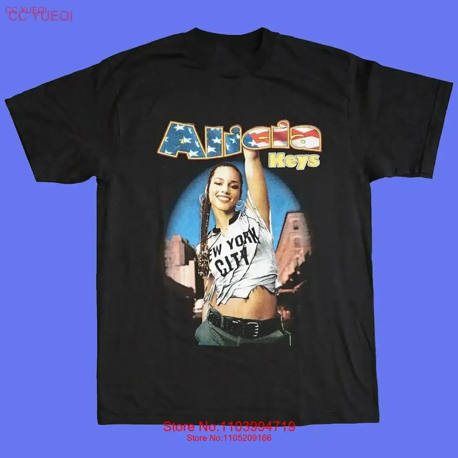 تي شيرت Alicia Keys 2000s للمروحة باللون الأسود جميع المقاسات S 345XL ملابس مصممة عتيقة مغسولة أنيقة للجنسين ناعمة ممتدة #1