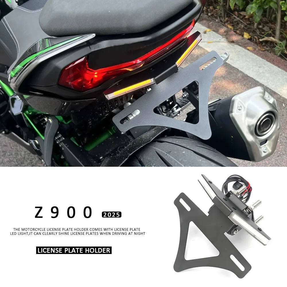 

z900 2025 Motorcycle Accessories Adjustable LED Turn Signal License Number Plate Frame Holder Bracket For Kawasaki Z 900 Z900
