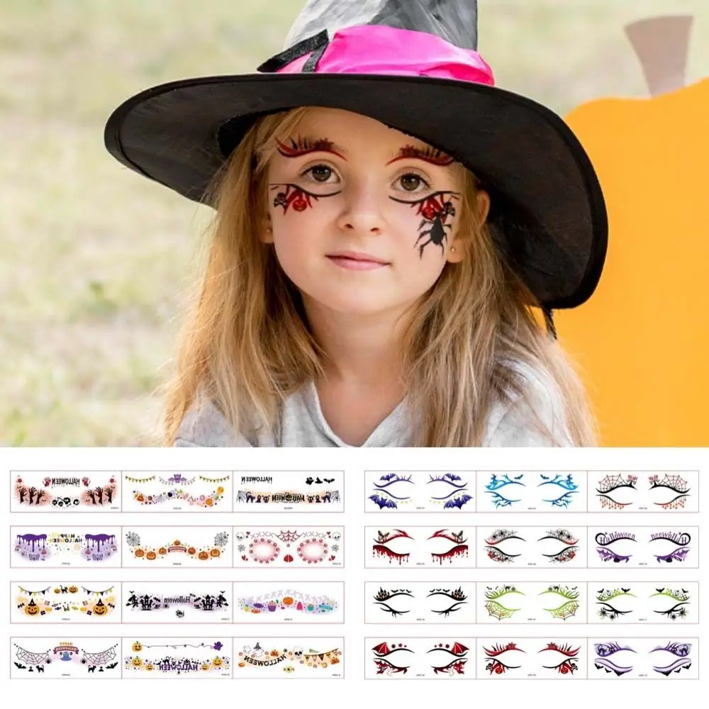 12Pcs Spider Web Halloween Face Tattoo Sticker Waterproof Pumpkin Bloodstain Blush Temporary Tattoo Convenient Realistic