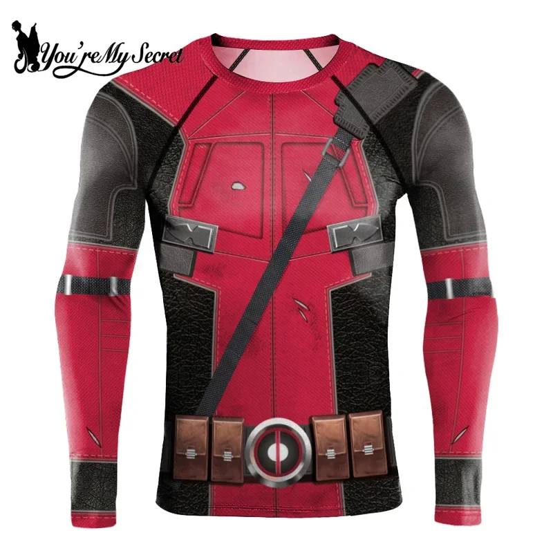 [You're My Secret] Men's Compression Shirt Workout Anime Superhero Armor Printed Long Sleeve Cosplay CostumeFitness Tops Summer