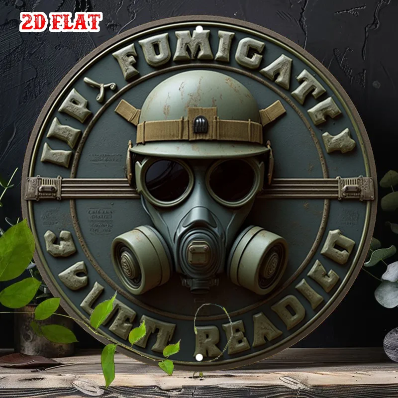 2D Flat 1pc Tactical Gear Round Aluminum Sign, Silent Readiness Metal Tin Sign - Fumigate Rustic Metal Wall Art,