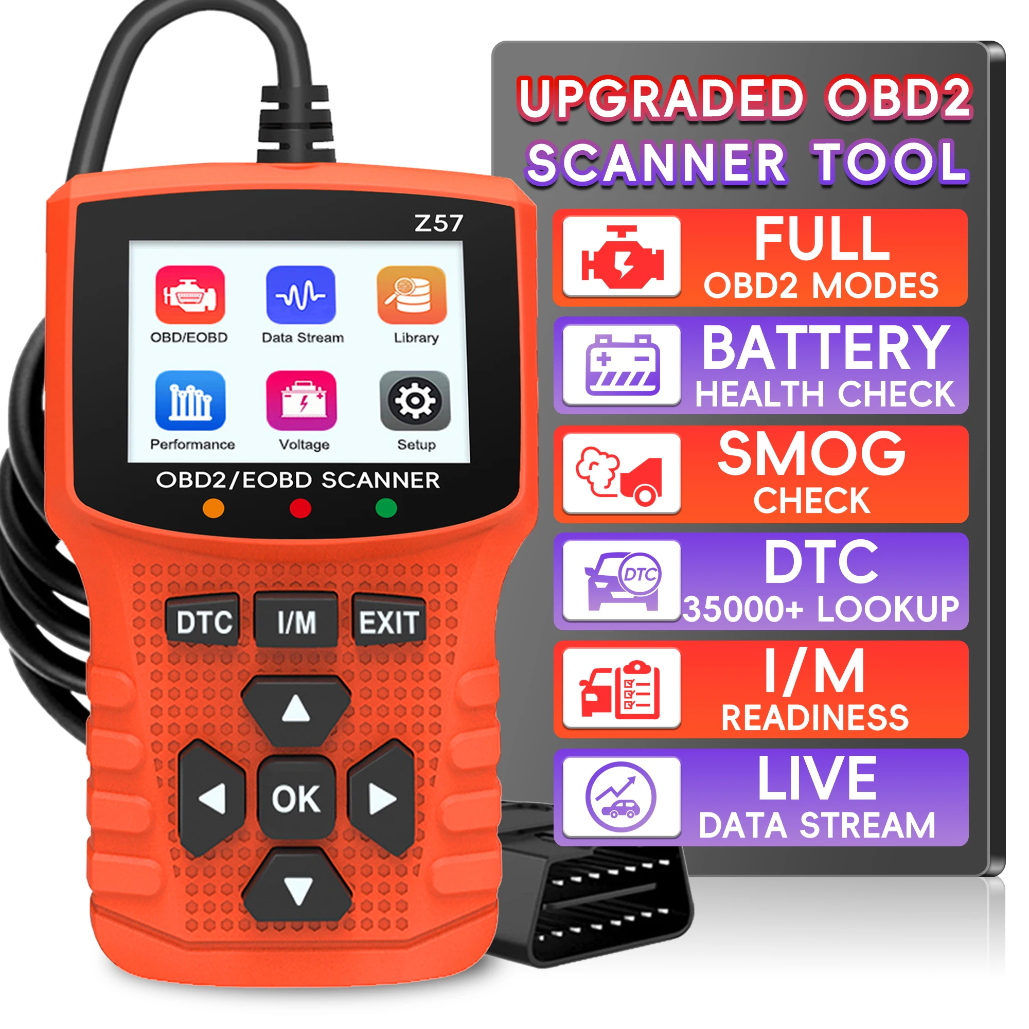 

OBD2 Scanner Diagnostic Tool, Check Engine Code Reader OBD2 Scanner with Reset, Mode 6, Mode 8 & I/M Readiness