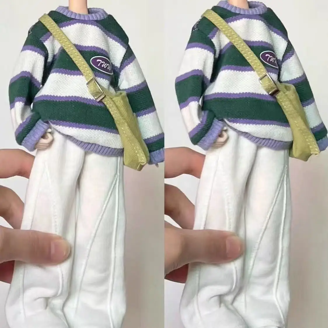 Blythe Doll Clothes Casual Knit Outfit Striped Sweater Wide-Leg Pants with Crossbody Bag for OB24 1/6 1/12 BJD Toys Dress Up