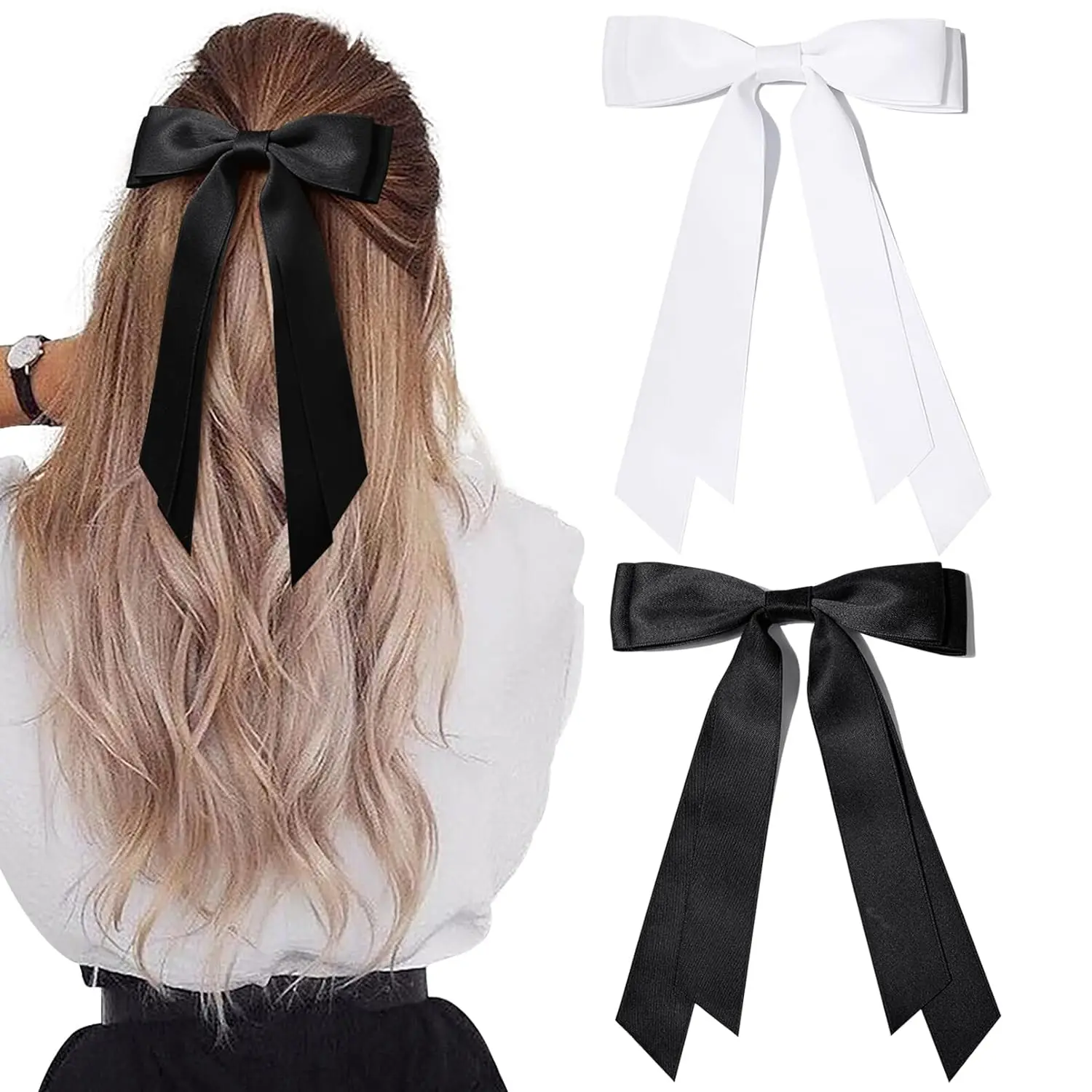 2 uds cinta borla arco pinzas para el cabello para mujer elegante satén largo borla horquillas pasadores niñas accesorios para el cabello de moda regalo