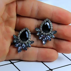 Korea Fashion Creative Black Flower Rhinestone Stud Earrings Crystal Acrylic Retro Earrings Women's Jewelry