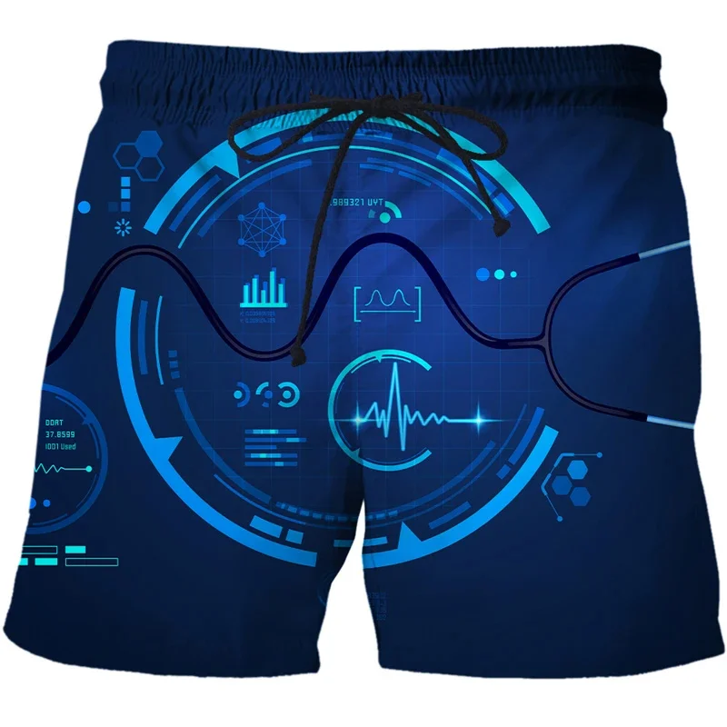 Harajuku New 3D Artificial Intelligence Information Technology Printing Beach Shorts AI Data Graphic Board Shorts Fashion Trunks