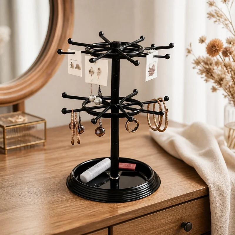Rotating Tiered Display Rack for Earrings, Necklaces, and Bracelets Jewelry Storage