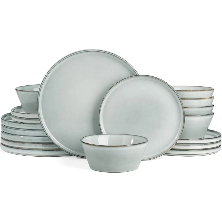 أطباق وأطباق عشاء من Annecy أطقم أواني طعام من الخزف الحجري طقم أطباق لـ 6 18 قطعة طقم أطباق مصنوع يدويًا في الميكروويف وDi #1