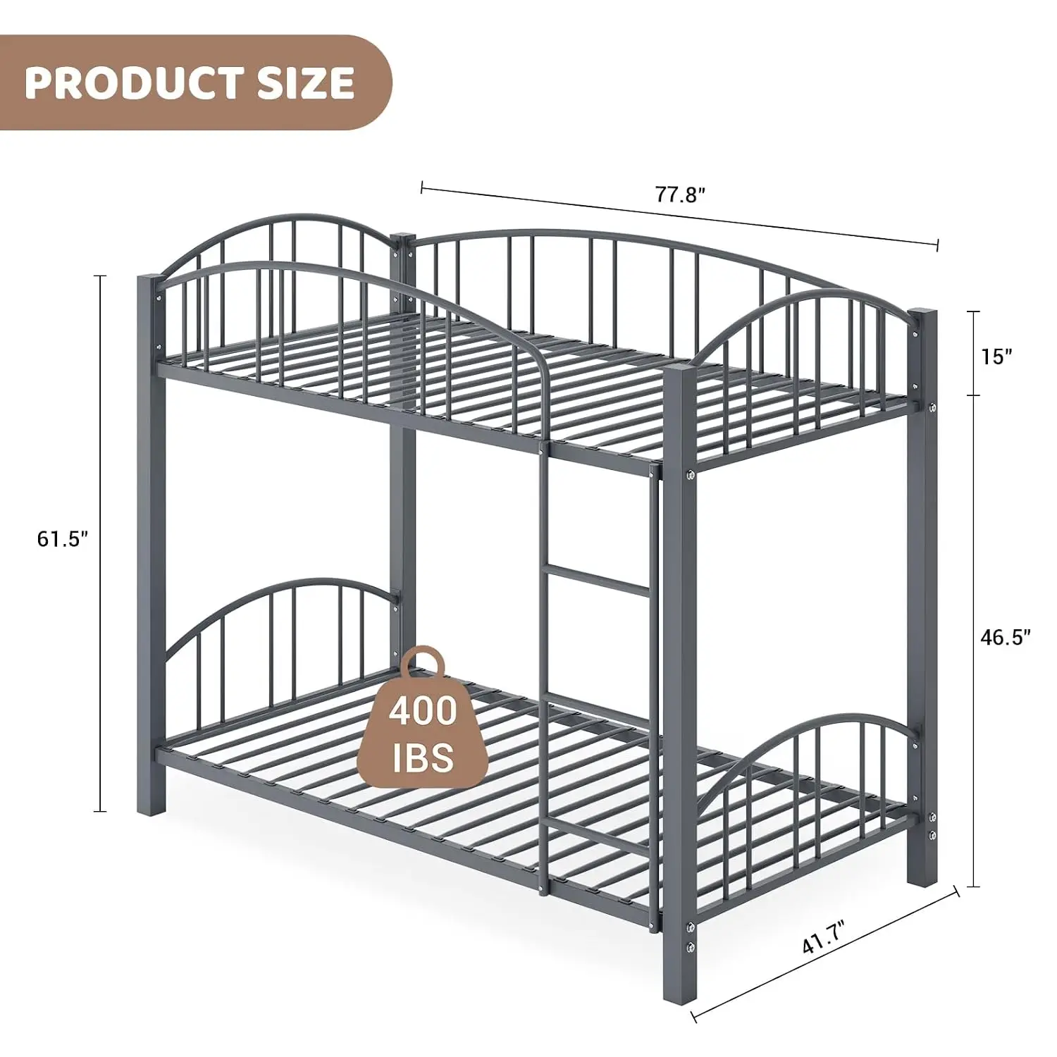 Arched Loft Bunk Bed, Sturdy Metal Frame, Guard Rails for Safety, Customized