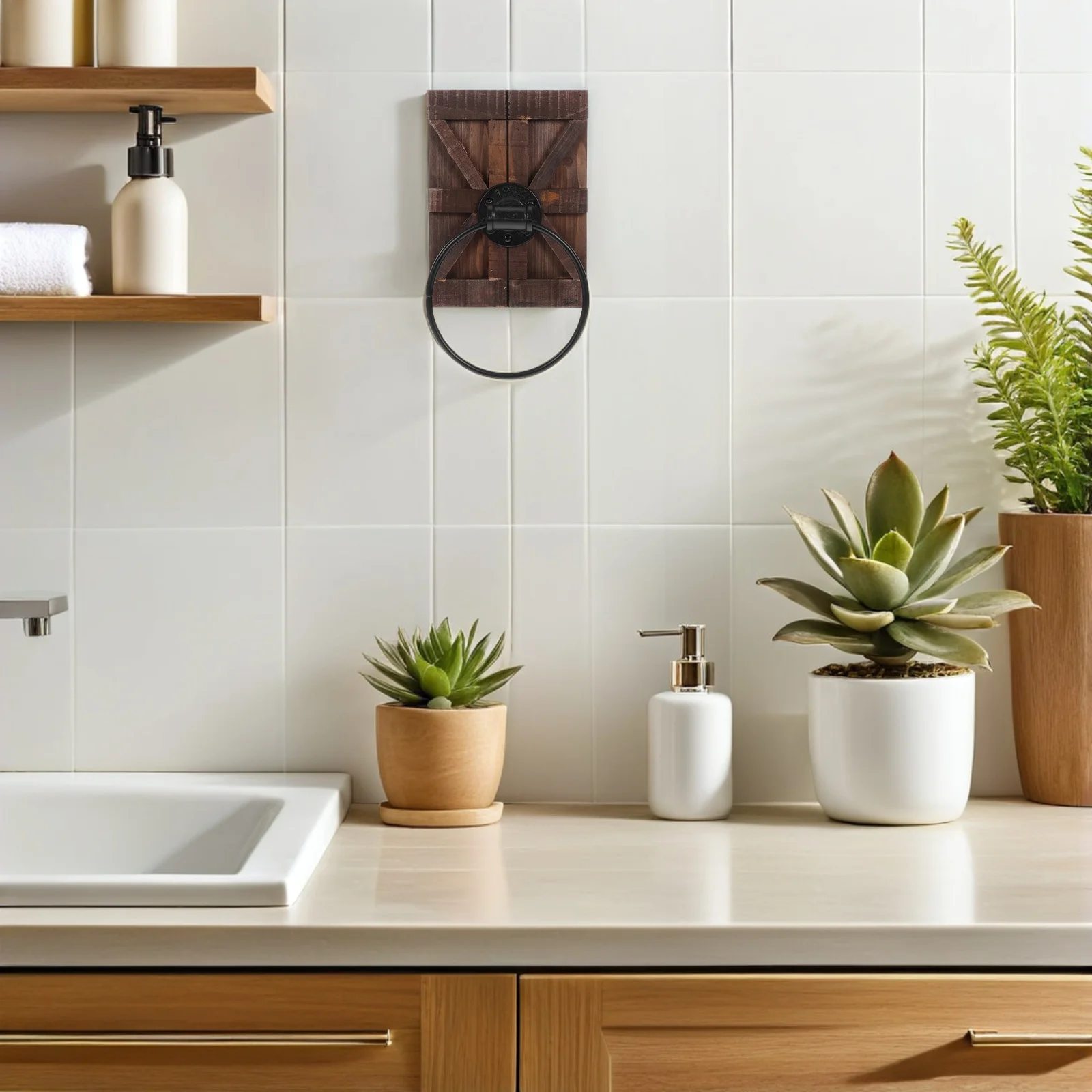 الحديد الحائط منشفة حامل خمر ريفي براون مزرعة اكسسوارات الحمام منشفة الشاي رف المسنين النهاية #5