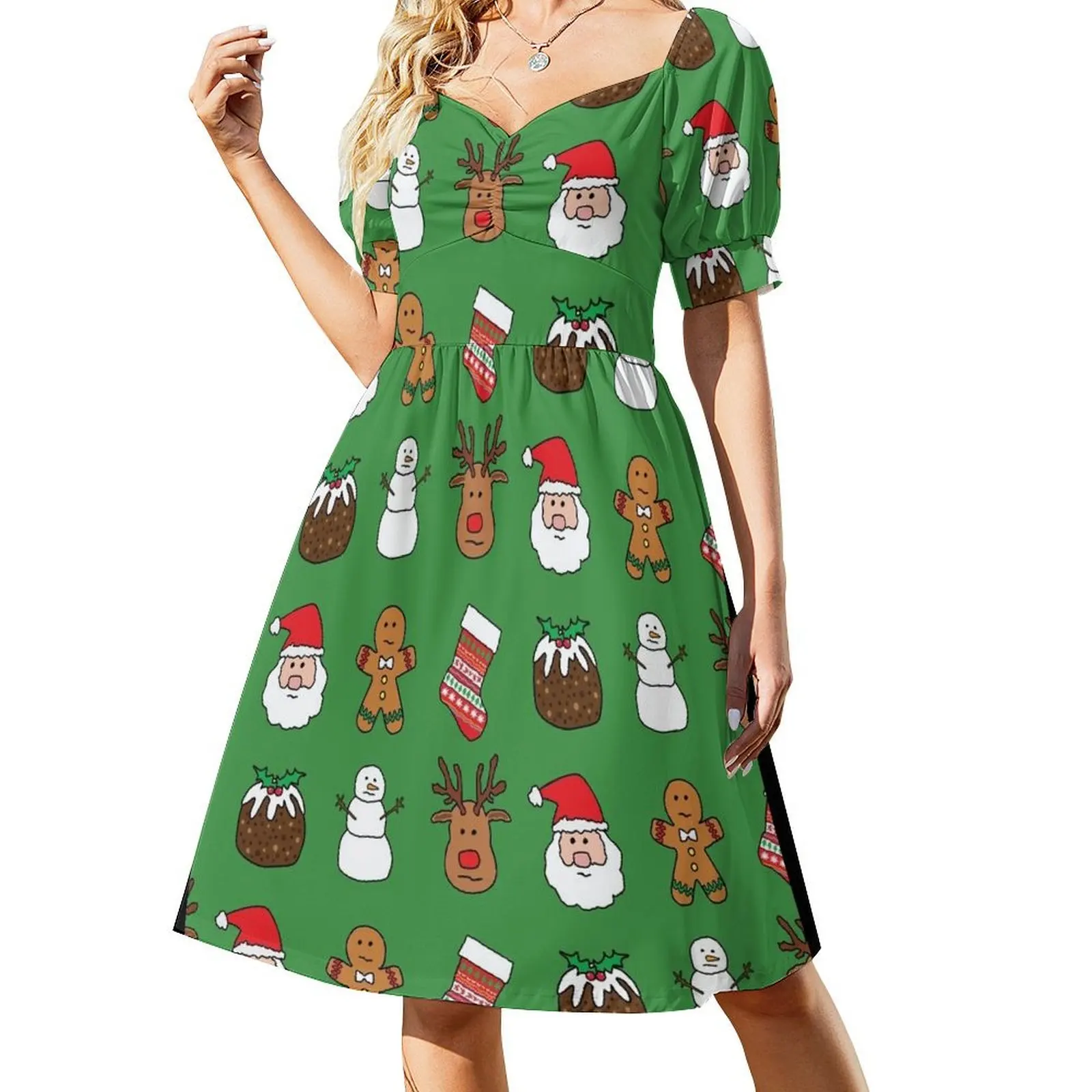 

Cute Christmas Pattern Short-Sleeved Dress elegant dresses plus sizes prom dress dresses with long sleeves fairy dress