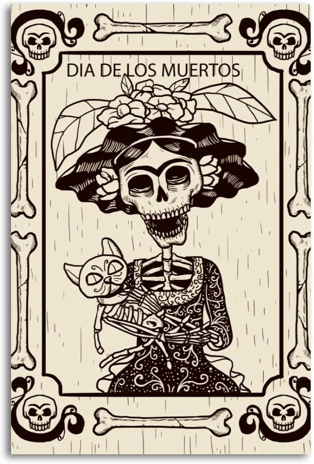 Metal Tin Signs Day of the Dead Skull with Cat Sign Vintage Wall Decor Tin Sign Plaque for Home Cafes Office Store Pubs Club ;