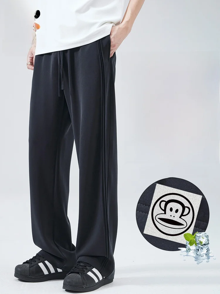 

PaulFrank American Sle Ice Silk Casual Pants Men's Summer Thin Drape Loose Straight Leg Trousers Cool Feeling Lightweight