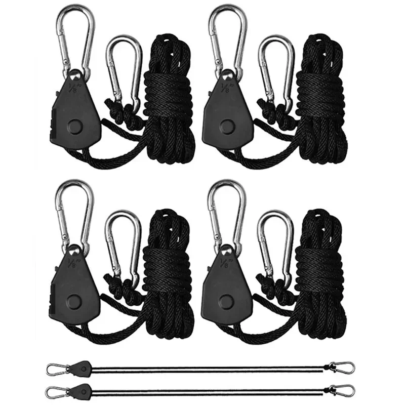 4pcs Adjustable 8inch Lanyard Hanging for Tent Fan Grow Plant Lamp Pulley Ropes Pulley Lifting Pulley Hook