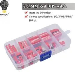 WAVGAT Dip Switch Kit In Box 1 2 3 4 5 6 7 8 10 Way 2.54mm Toggle Switch Red Snap Switches Mixed Kit Each 5PCS Combination Set