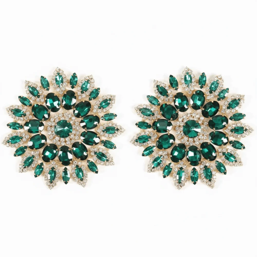 2pcs Green Golden Base Rhinestone Applique Glitter Crystal Crystal Glass Crystal Patches Diamond Embellishments Clothing Trim
