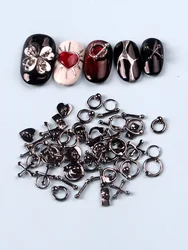50PCS Mixed Alloy Retro Circle Nails Art Charms 3D Punk Black Metal Parts Nail Decoration Manicure Accessoires