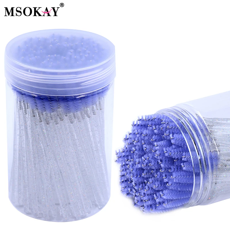 50pcs Eyelash Brushes With Case Disposable Lash Mascara Wands in Clear Container Mini Lash Spoolies Combs Wholesale