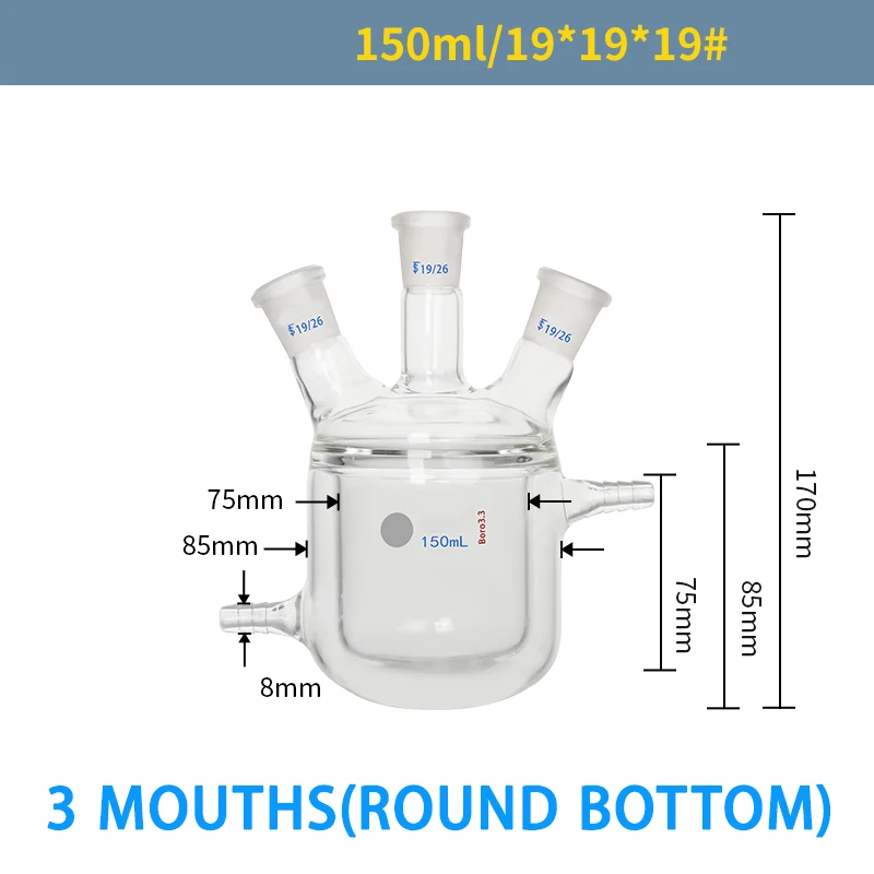 Three-neck jacketed reaction bottle double-layer reactor round bottom laboratory flask glassware 50-3000ml