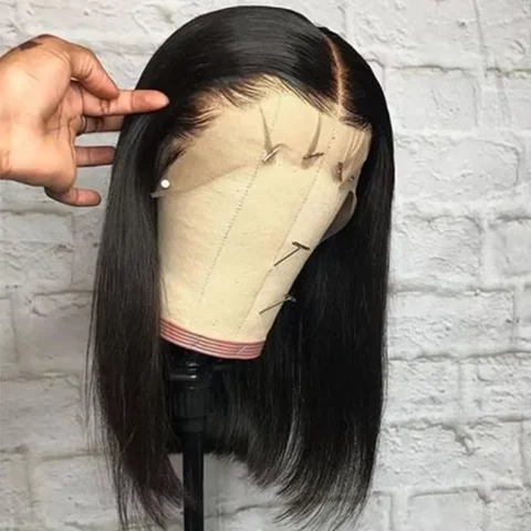 250% Density Short Bob 13x4 HD Lace Front Human Hair Wig PrePluck Peruvian Glueless Lace Frontal Closure Wig For Women Straight