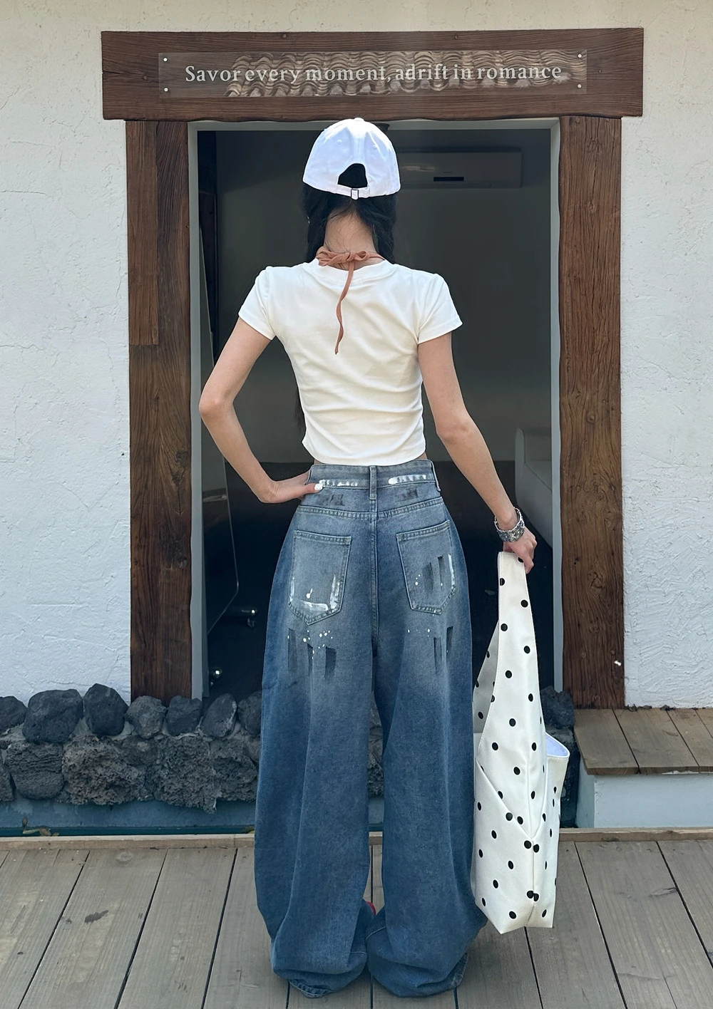 Women's Retro Star Print Pattern Jeans Straight Denim Trousers Girl Wide Leg Pants Female High Waisted Fashionable Sweatpants