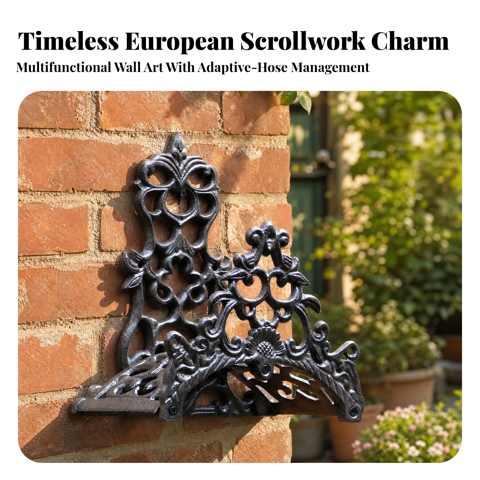 Ornate Cast Iron Hose Hanger Space Saving Cast Iron Garden Hose Holder Heavy Duty Tangle-without Tangles for Patio, Courtyard