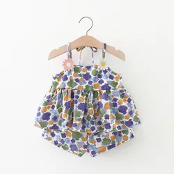 2Pcs/SetGirls' Set Summer Children's Wear New Colorful Shell Printed Sling Top Printed Shorts Instagram Style Two Piece Set