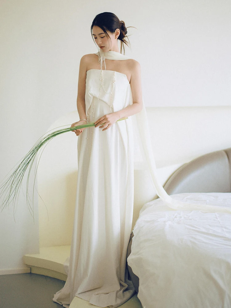 

Ele Satin Morning Robe for Women Bride White Outfit Aosphere Forest System Departure Cloth Soft Silk Long Dr