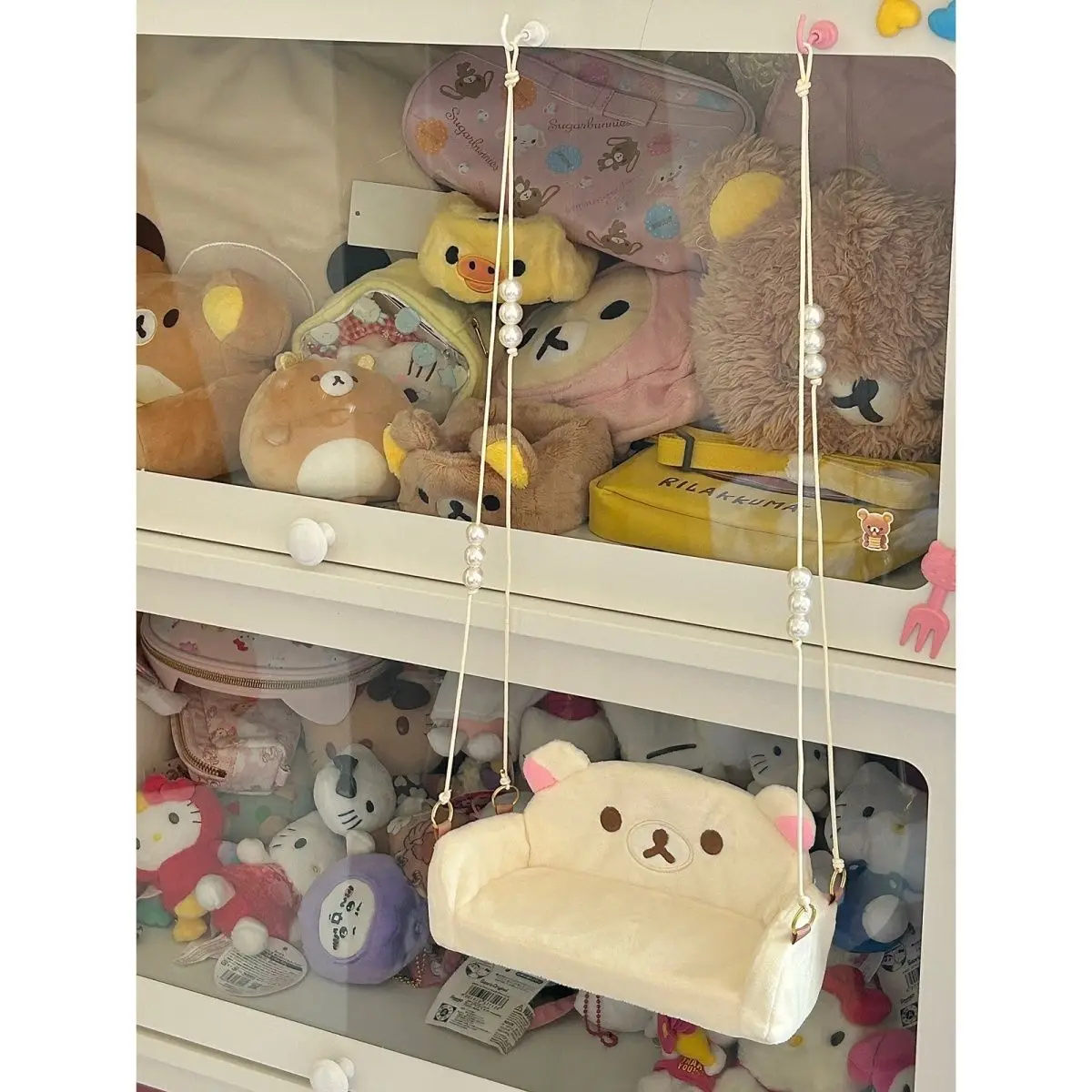 Cartoon Rilakkumas Bear Swing Kawaii Rilakkumas Hanging Swing Doll Plush Shelf Wall Bookshelf Hanging Swing Shelf Home Decor