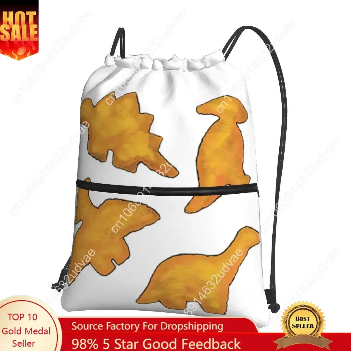 Dino Nuggets 4pc Ranch Attack Backpacks Drawstring Bag Casual Drawstring Bundle Pocket Storage Bags For Travel Sport Man Woman