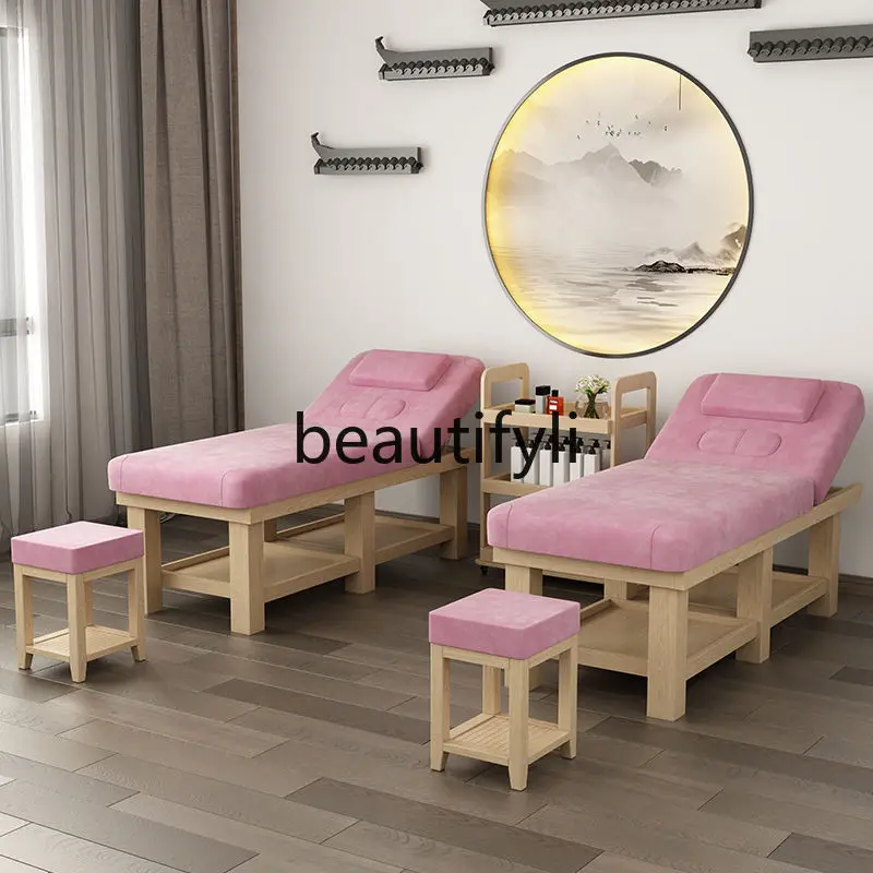 Solid wood beauty massage physiotherapy household with chest hole TCM massage body embroidery ear bed