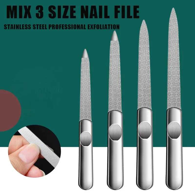 Mix 3 Size Nail File Stainless Steel Professional Exfoliating Double Sides Sandpaper For Professional Finger Toe Nail Care Tools