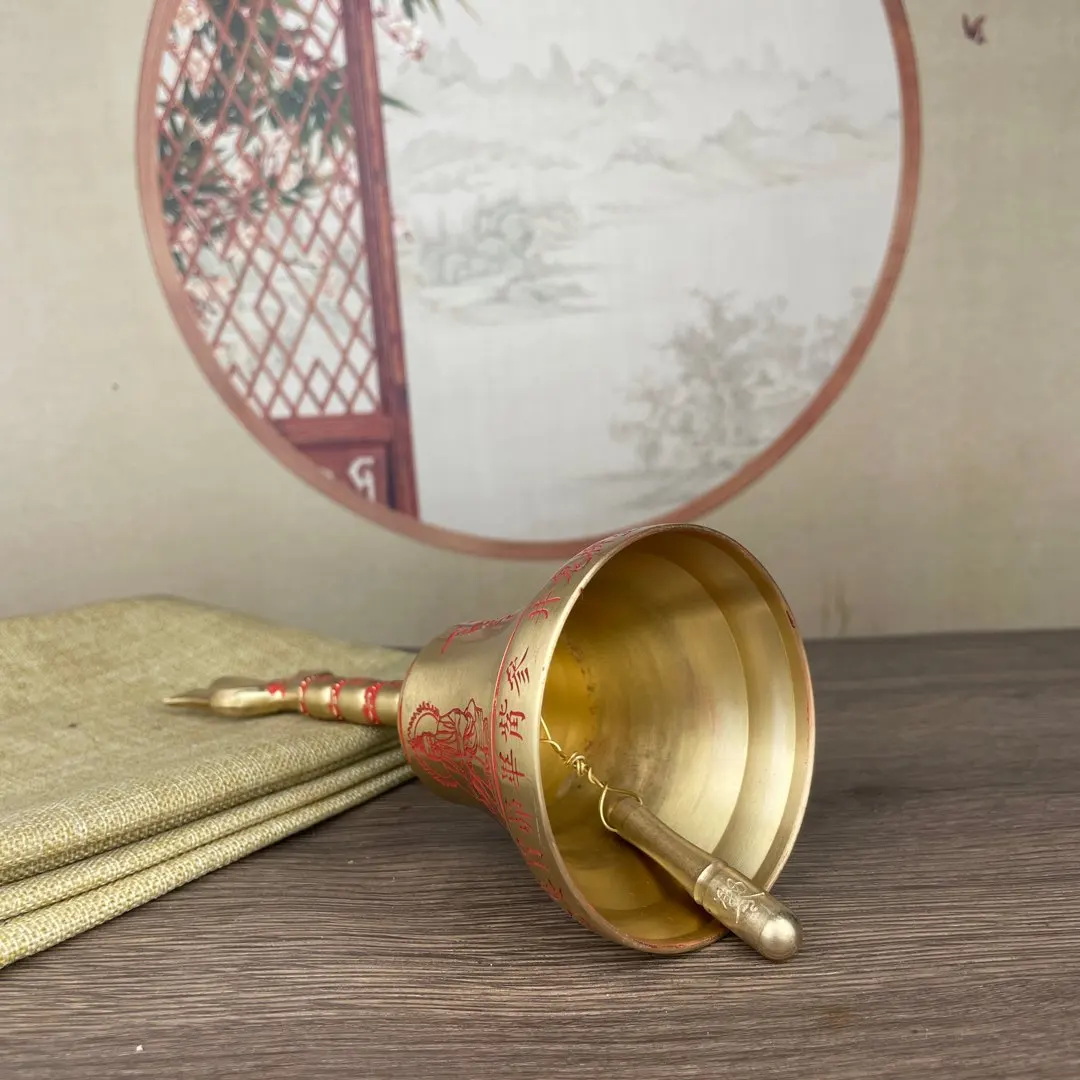 Metal Statue Copper cinnabar Sanqing Bell Taoism drives away evil spirits 7.8cm, height 20cm, weight 335g Vajra Dorje
