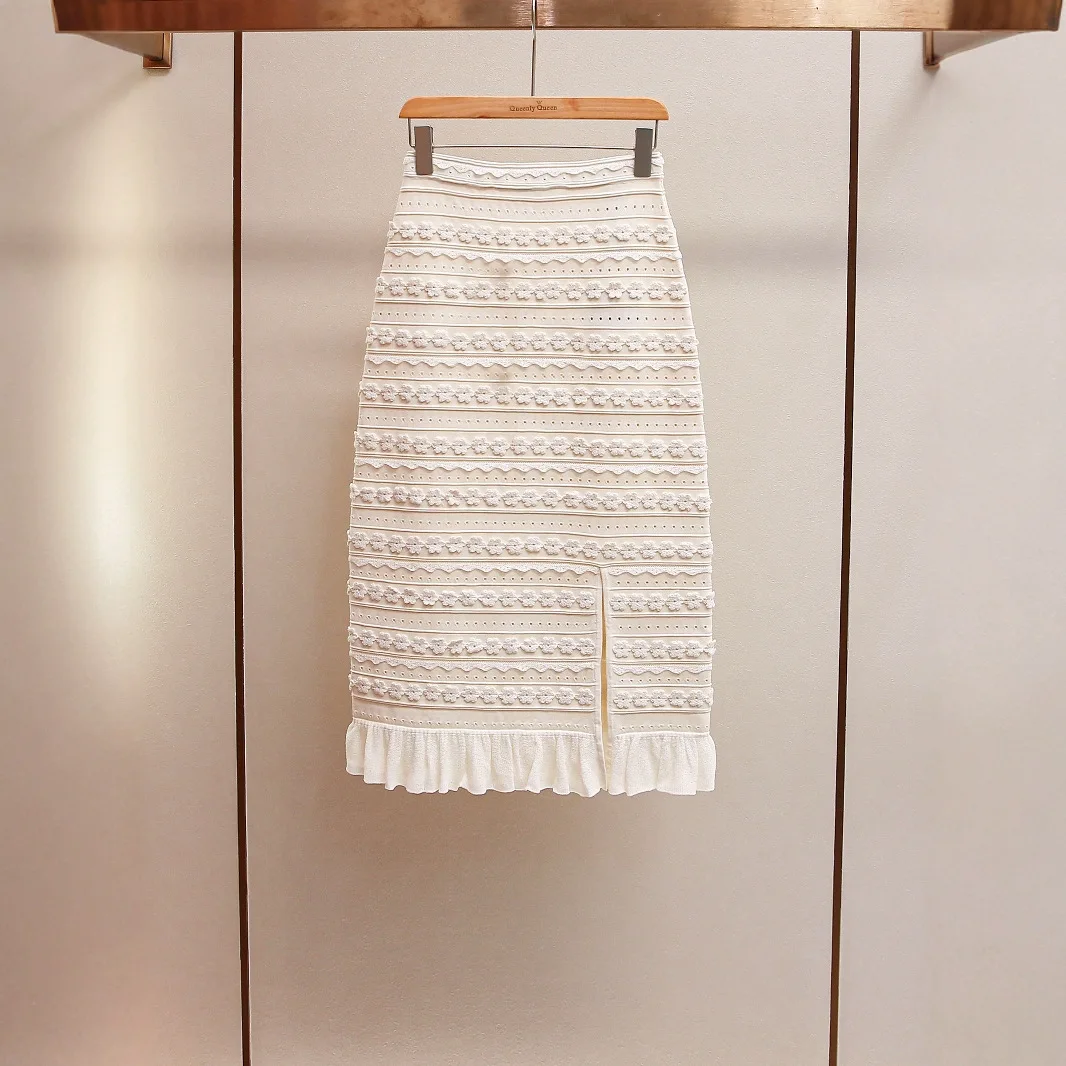Baga Spring 2025 Chaleco de punto y falda dividida de cintura alta Conjunto Agel Sle Quali Faion para mujer Conjunto Small Fraanc...