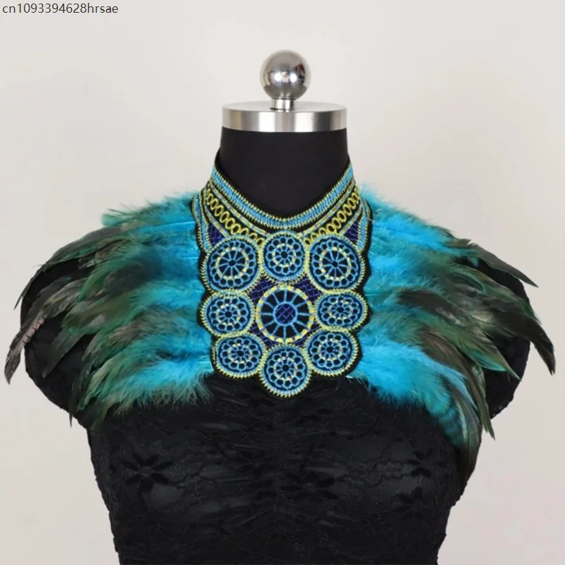 

Spliced Feather Cape Embroidery Feather Shoulder Cloak For Stage Shows Model Walks Role Play Costume Accessory