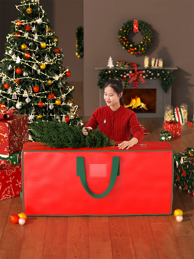 Christmas tree storage bag Durable Christmas tree waterproof dust insects and damp with zipper strap handle red