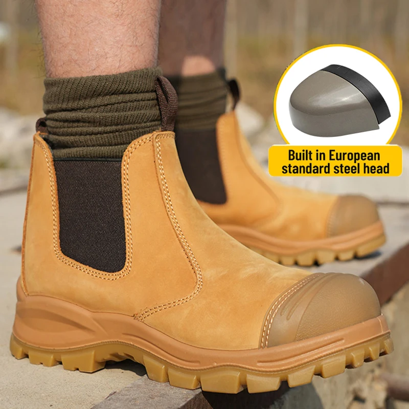 

Мужские ботинки челси из натуральной кожи, защитная обувь, противоударная, противопрокольная защитная обувь, мужские рабочие ботинки, уличная армейская обувь