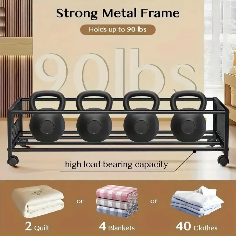 2-Pack Rectangular Under Bed Storage Organizer with Wheels Black Gray Rolling Drawers Boxes Containers for Clothes Shoes Blankets Space Saving Bedroom Closet Organization - view 3