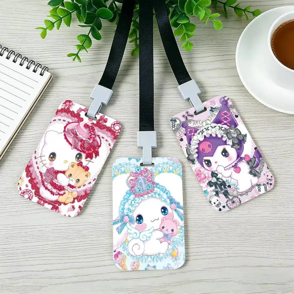 Cartoon K-Kuromi C-Cinnamoroll H-Hello Kitty Card Holder Neck Strap Pendant Door Badge Holder Lanyards Keychain Work Credential view 2