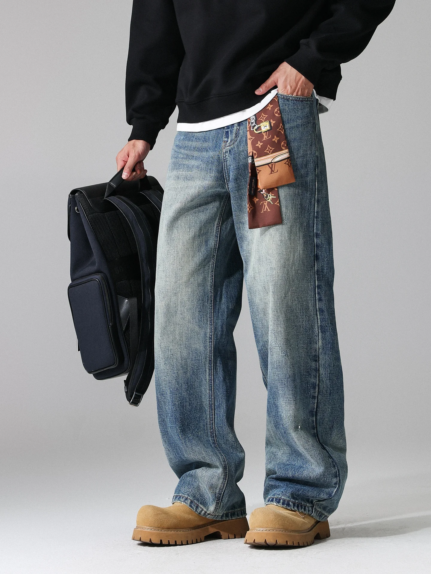 

Мужские джинсы Waed American Sle, свободные прямые хлопковые брюки, осенние модные брендовые прочные молодежные повседневные длинные брюки