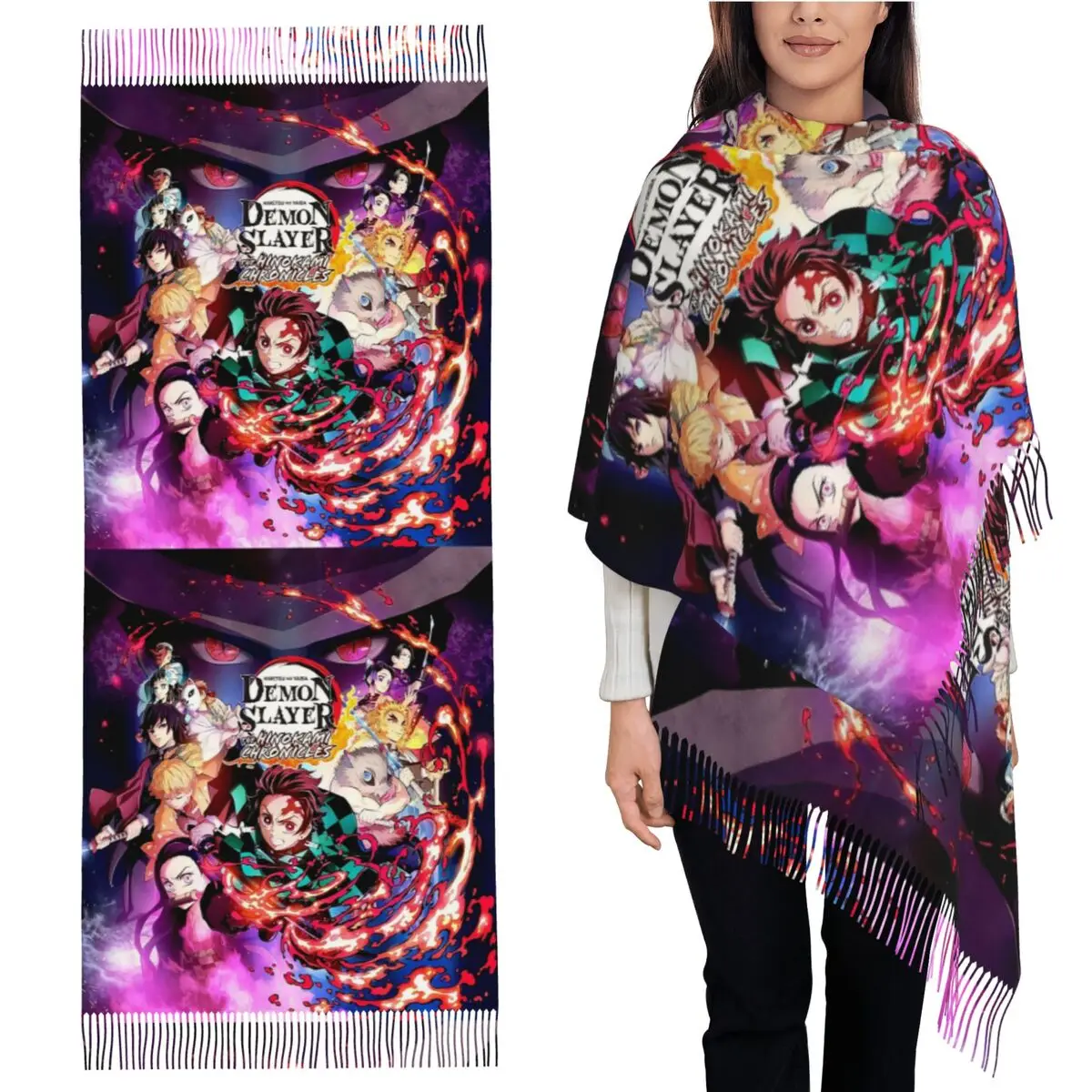

Шарф-плакат «Убийца демонов», шарфы с кисточками для женщин, мягкие теплые шали и накидки, большая осенне-зимняя шаль